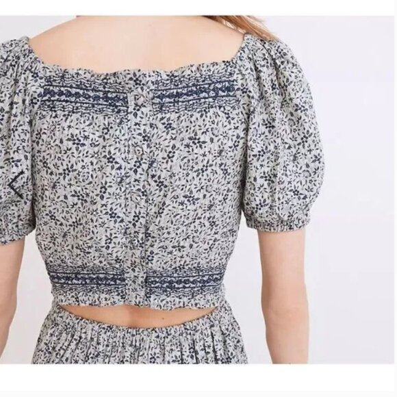 Madewell Blue Jeanette Crop Peasant Top Florentine Floral Size Small - Picture 2 of 16